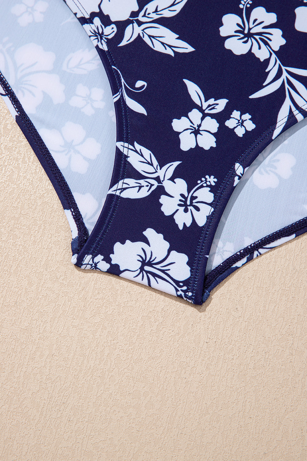 Sky Blue Crossed Back Floral Print Asymmetric Knot Side One Piece Swimsuit