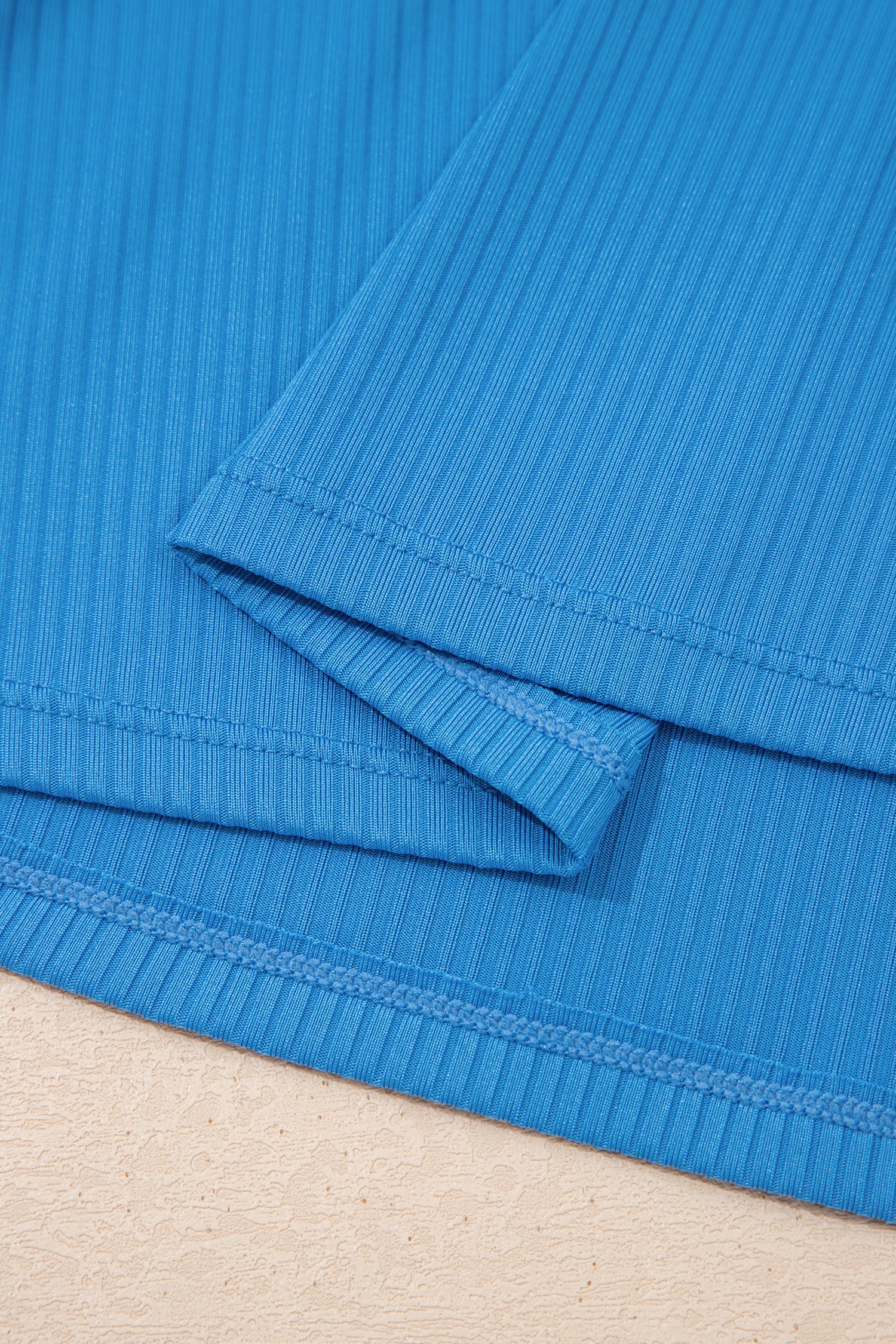Dusk Blue Color Block Edge Ribbed Pocketed Lined Swim Dress