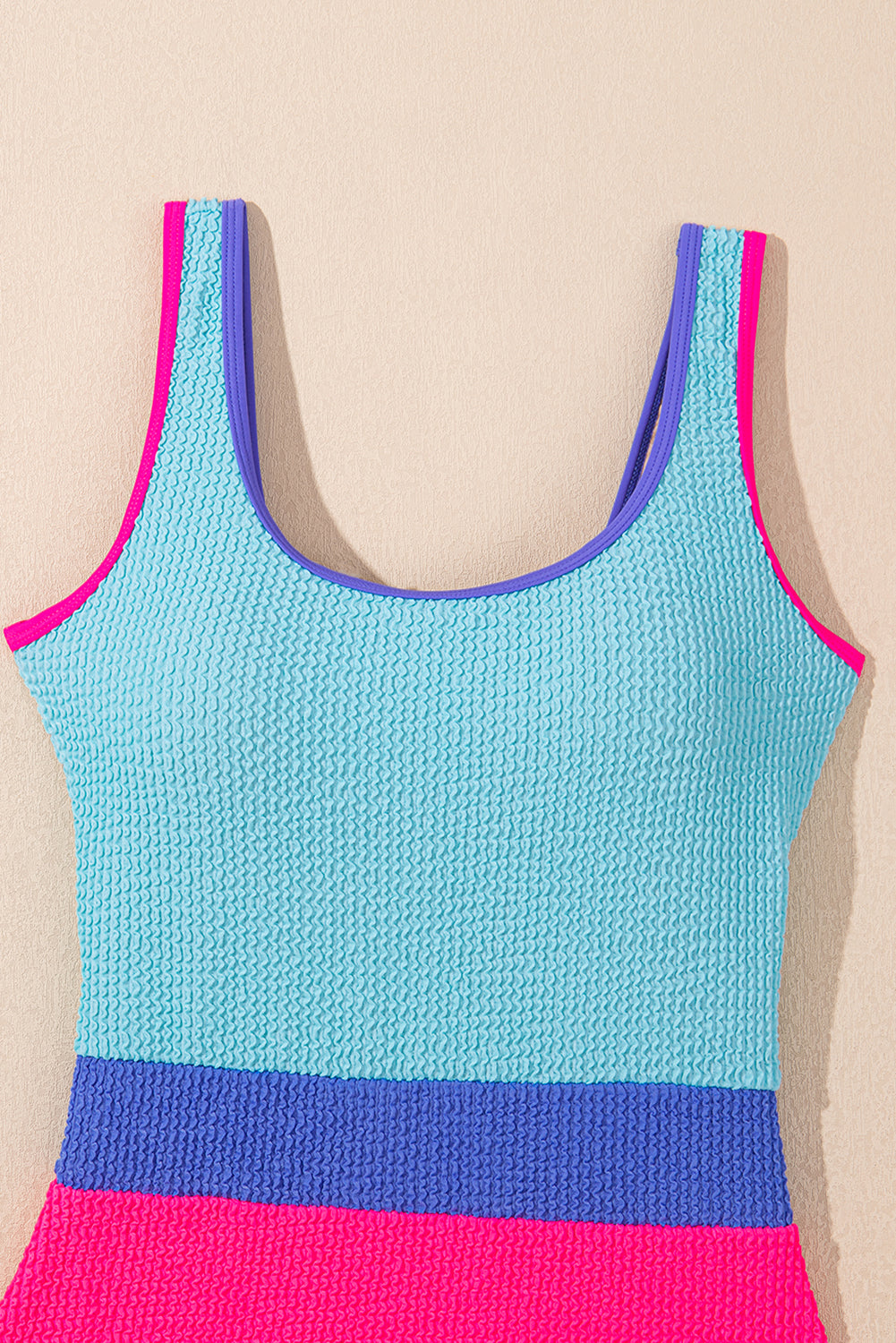 Iceland Blue Textured Colorblock One Piece Swimsuit