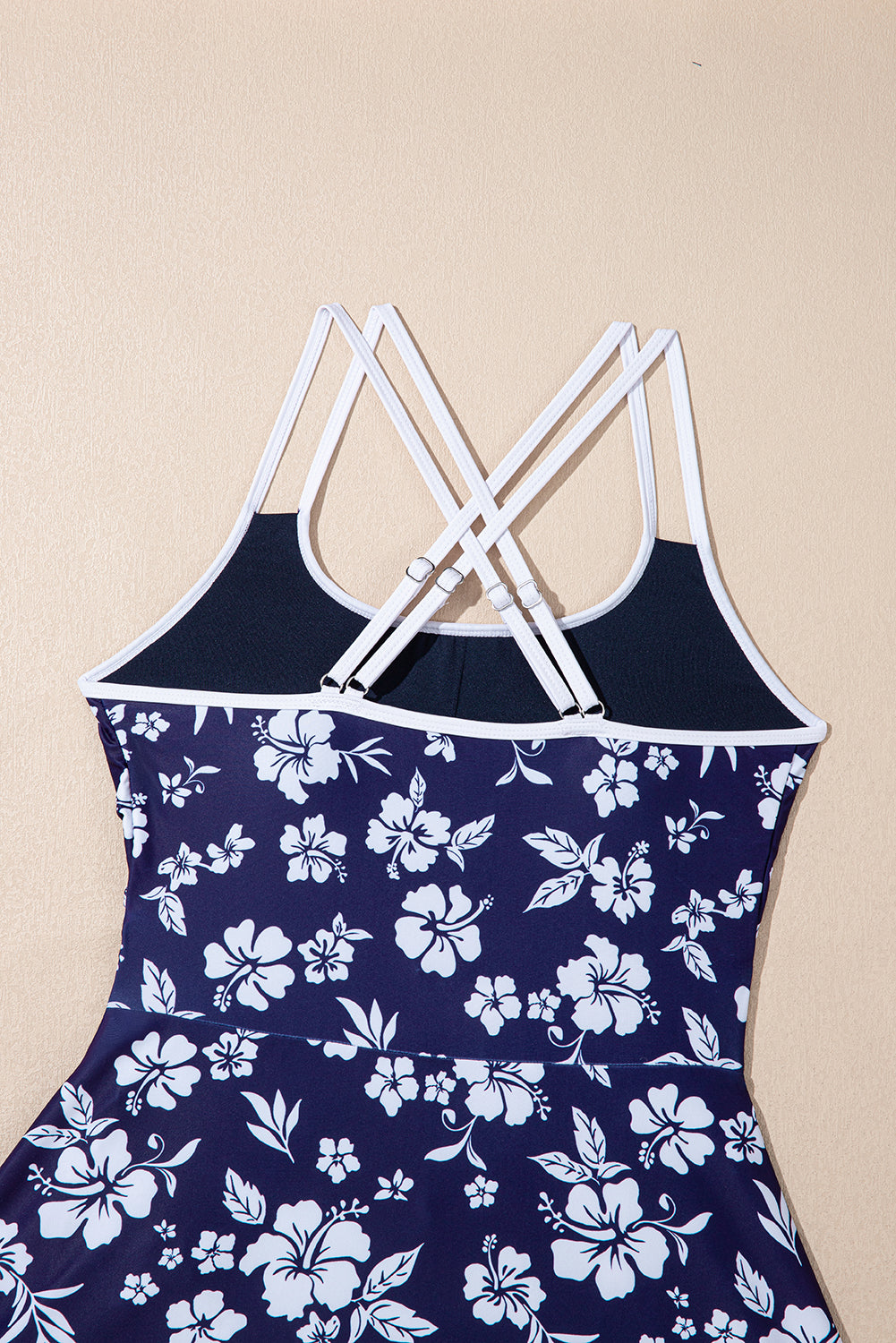 Sky Blue Crossed Back Floral Print Asymmetric Knot Side One Piece Swimsuit