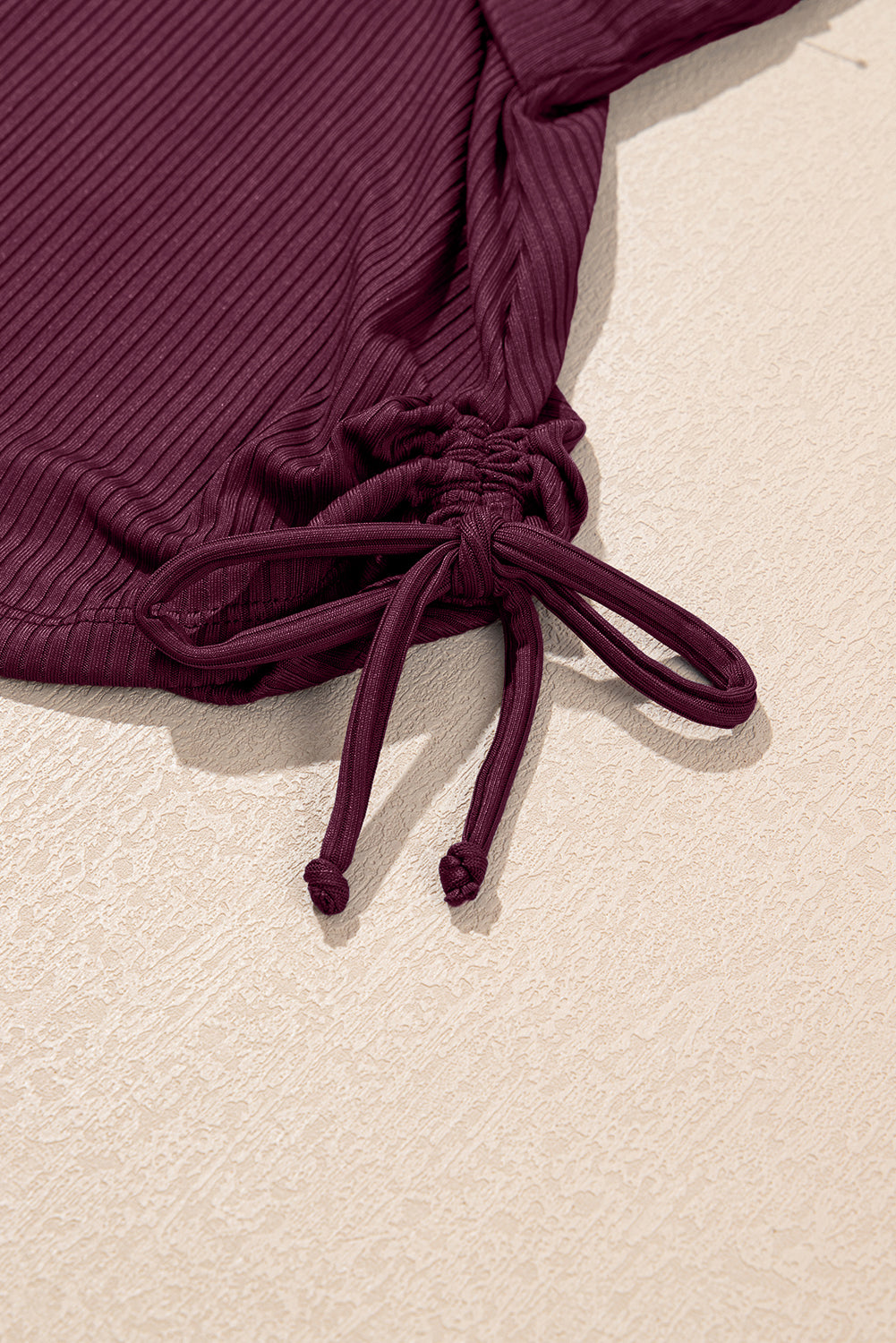 Burgundy Ribbed Knit Crossed Detail Tank Skort 2pcs Swimsuit