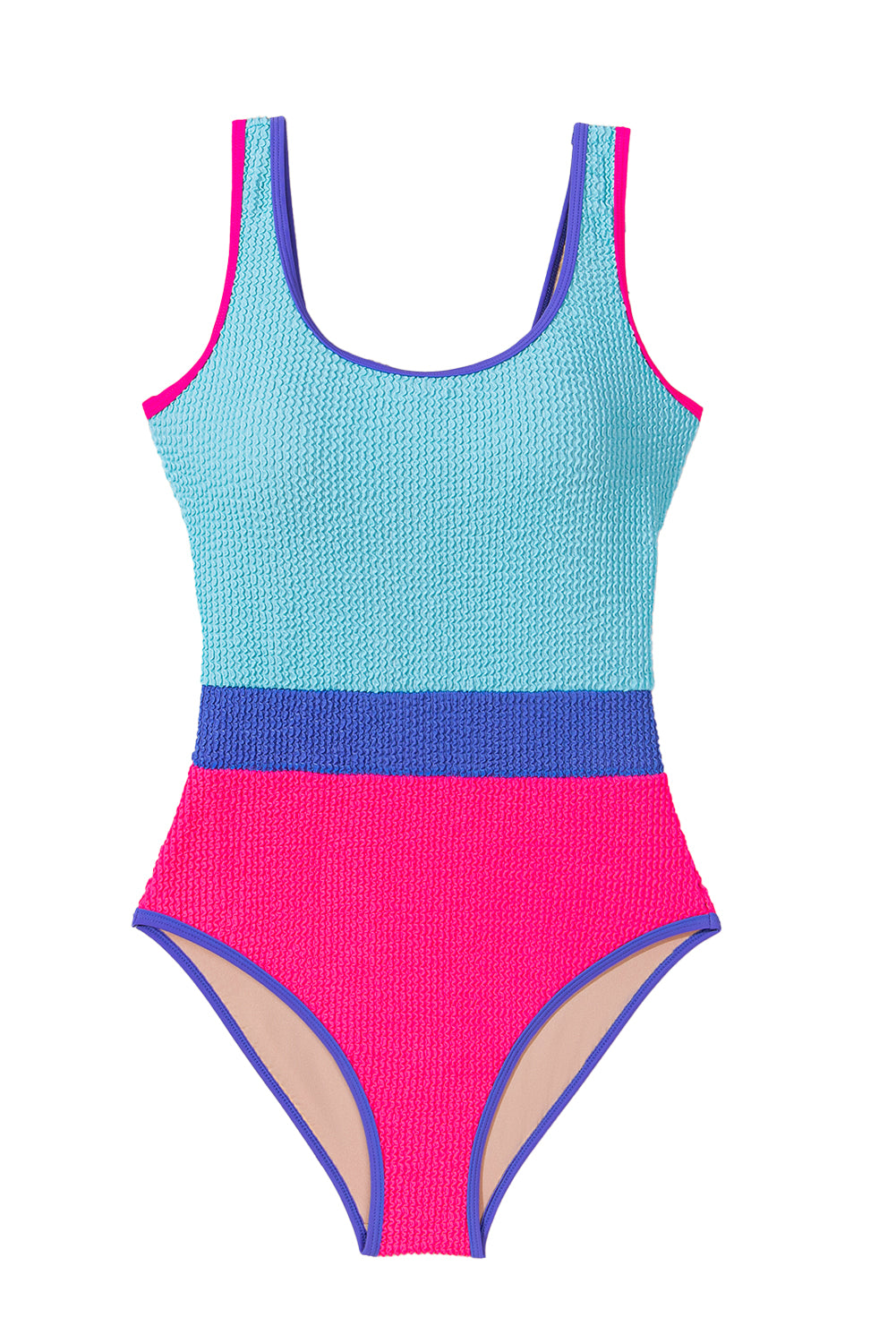 Iceland Blue Textured Colorblock One Piece Swimsuit