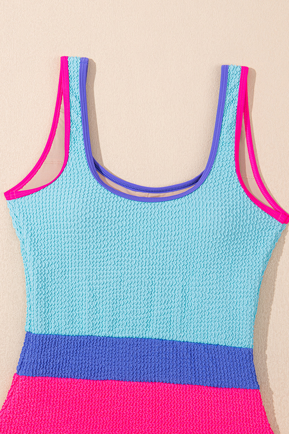 Iceland Blue Textured Colorblock One Piece Swimsuit