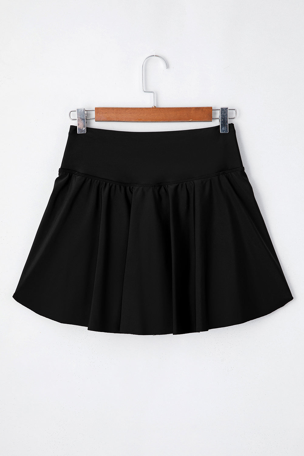 Black Solid Pocketed Cross Criss High Waist Swim Skort