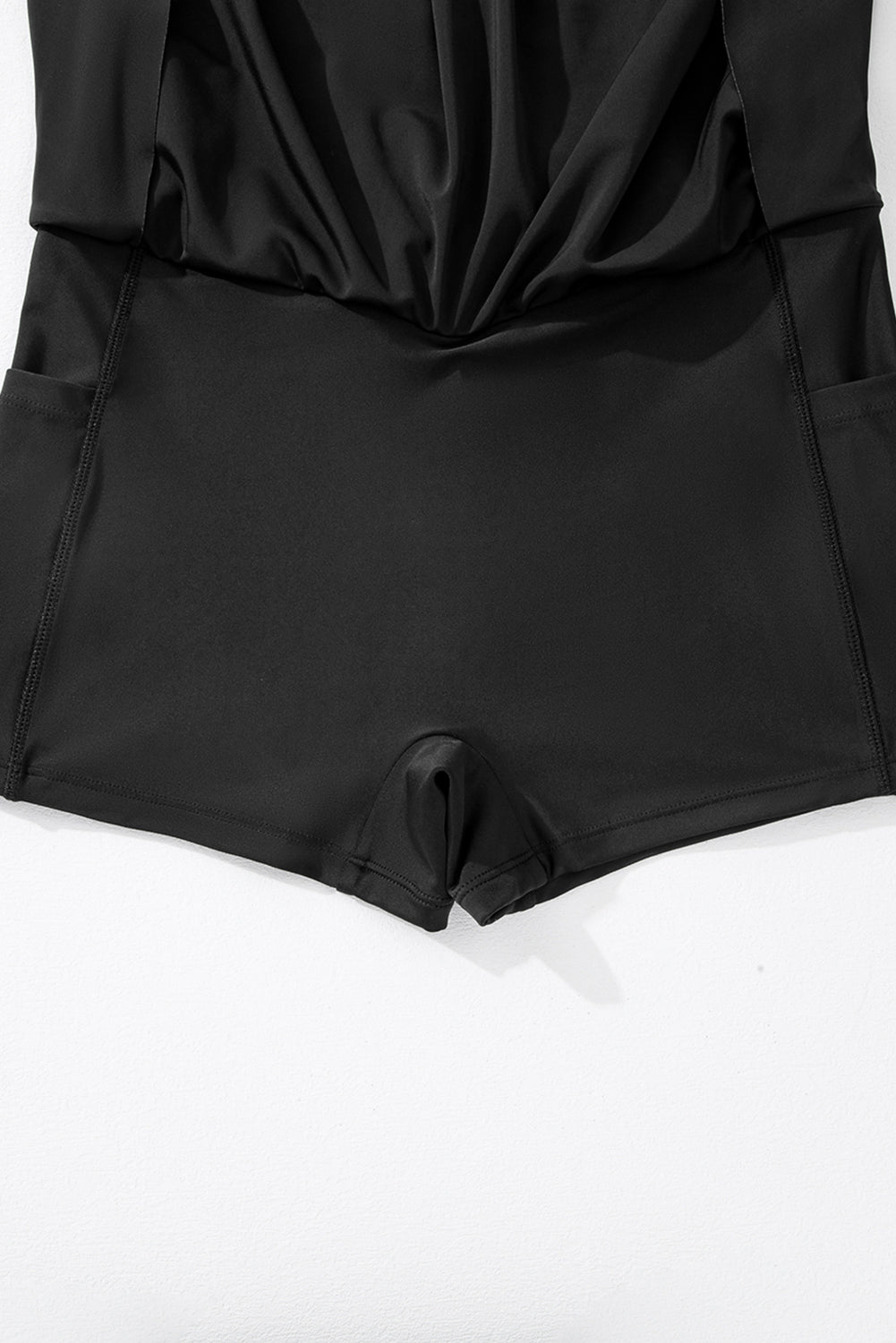 Black Solid Pocketed Cross Criss High Waist Swim Skort
