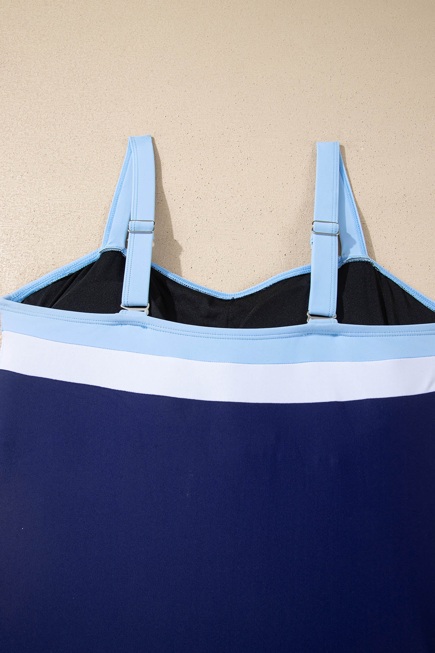 Black Color Block Detail Adjustable Straps One Piece Swimsuit
