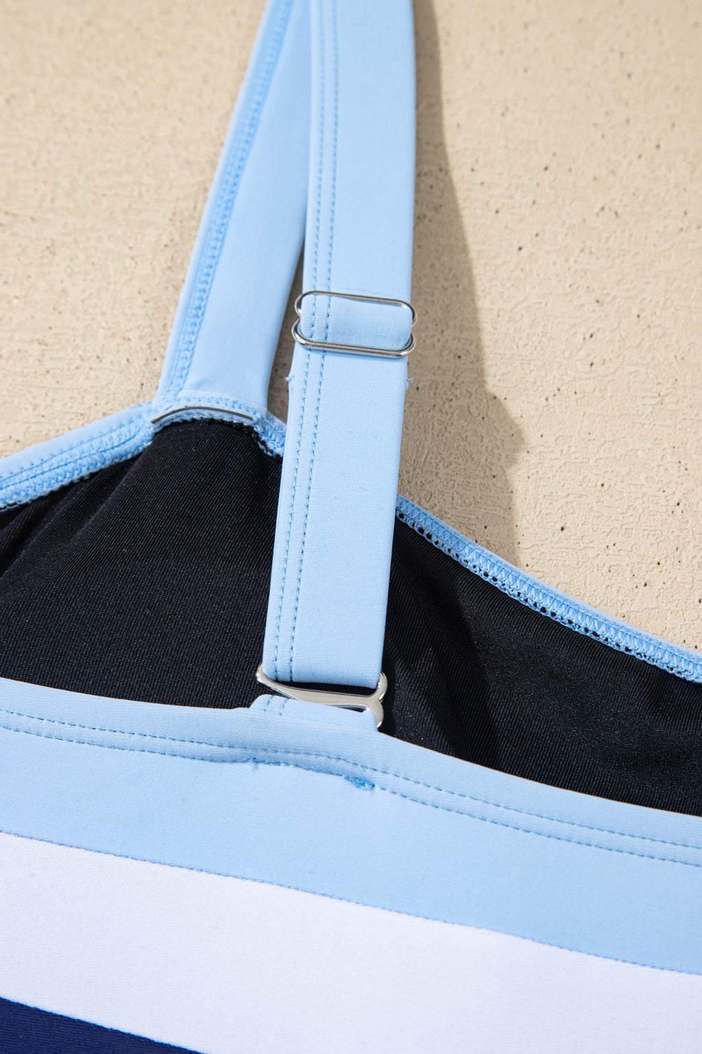 Black Color Block Detail Adjustable Straps One Piece Swimsuit