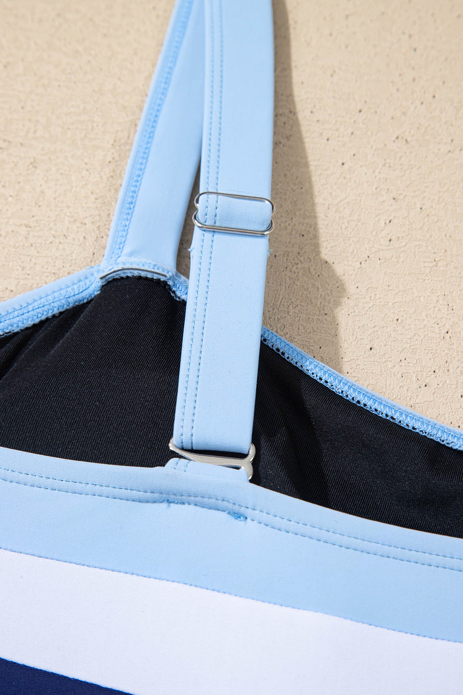 Black Color Block Detail Adjustable Straps One Piece Swimsuit