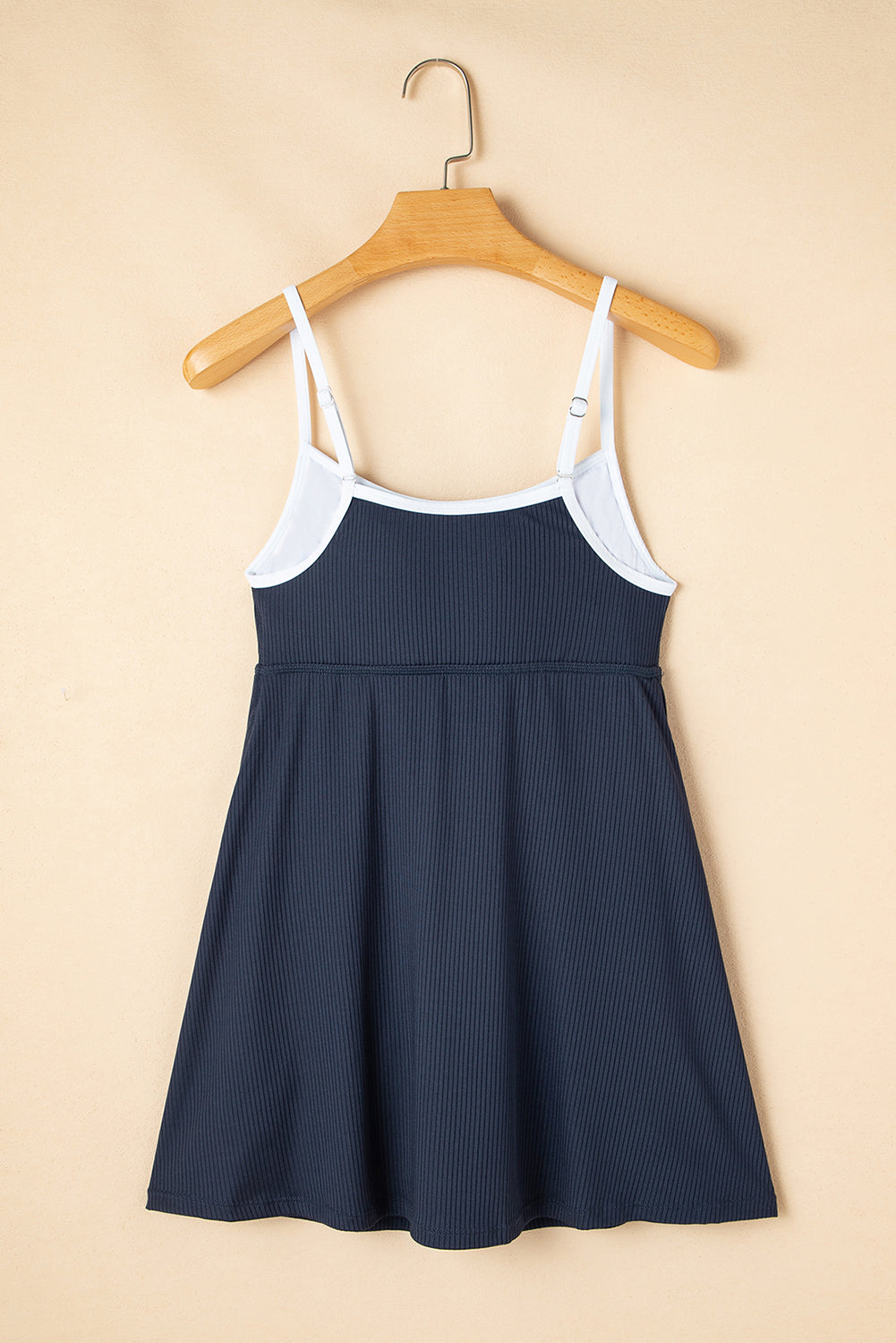 Dusk Blue Color Block Edge Ribbed Pocketed Lined Swim Dress