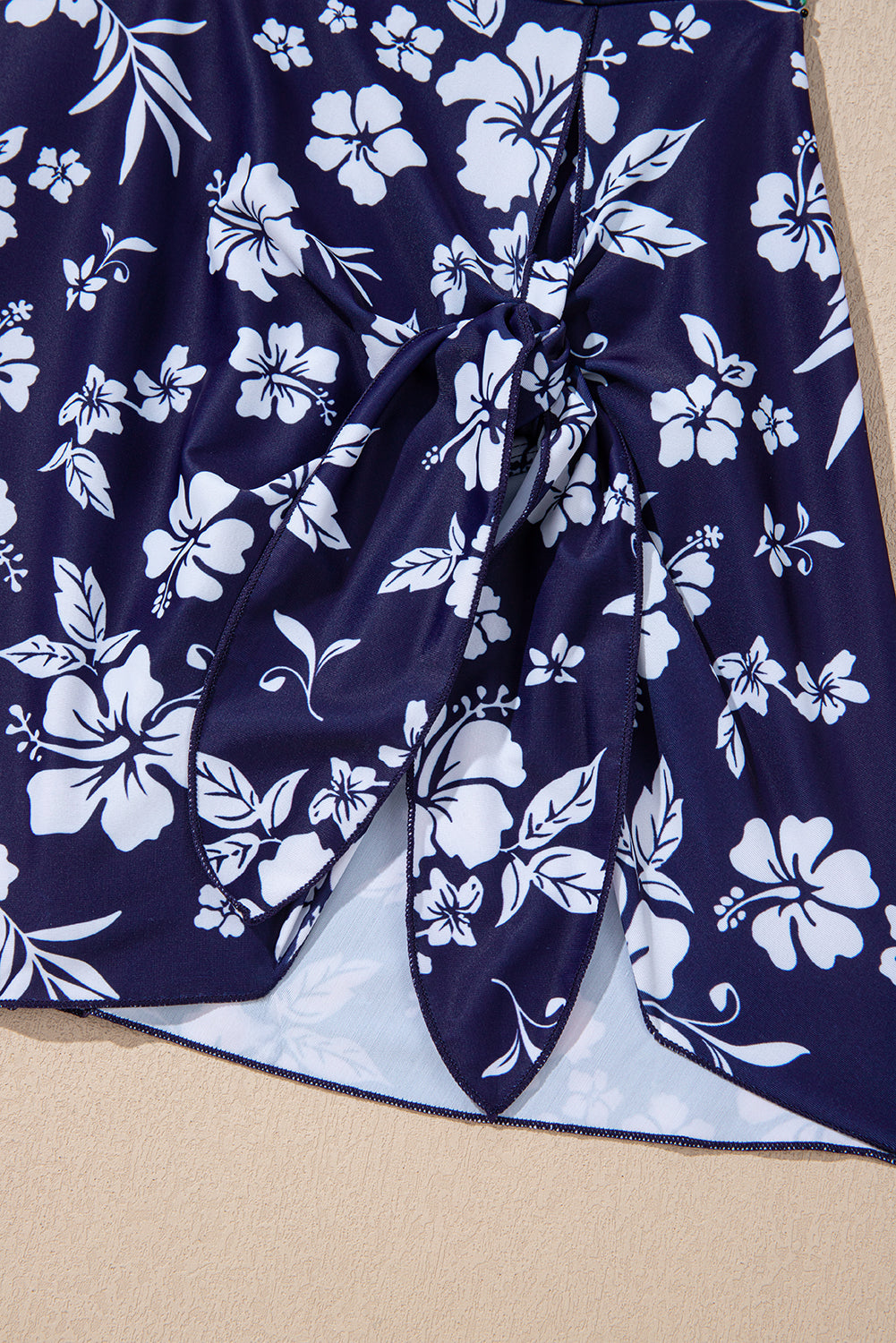 Sky Blue Crossed Back Floral Print Asymmetric Knot Side One Piece Swimsuit