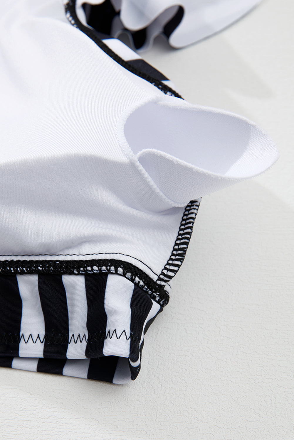 Black Stripe Plus Size Knot Cutout Ruffle Sleeve and High Waist Swimsuit Set