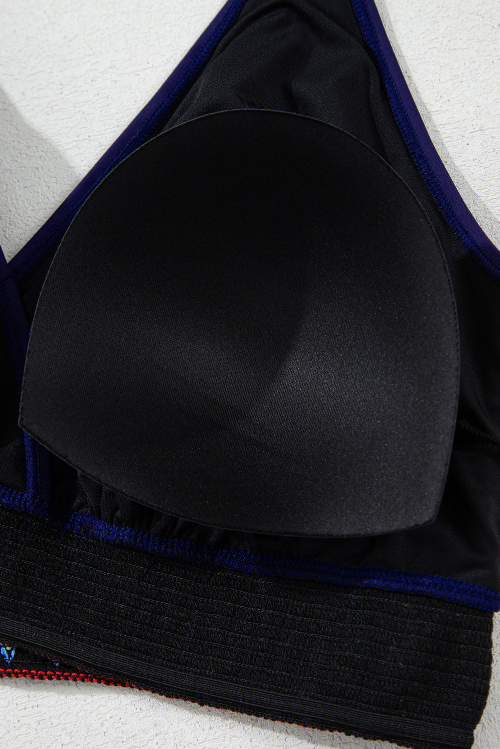 Navy Blue Embroidered Trim Wrap Tie Knot Plus Size High Waisted Bikini Set