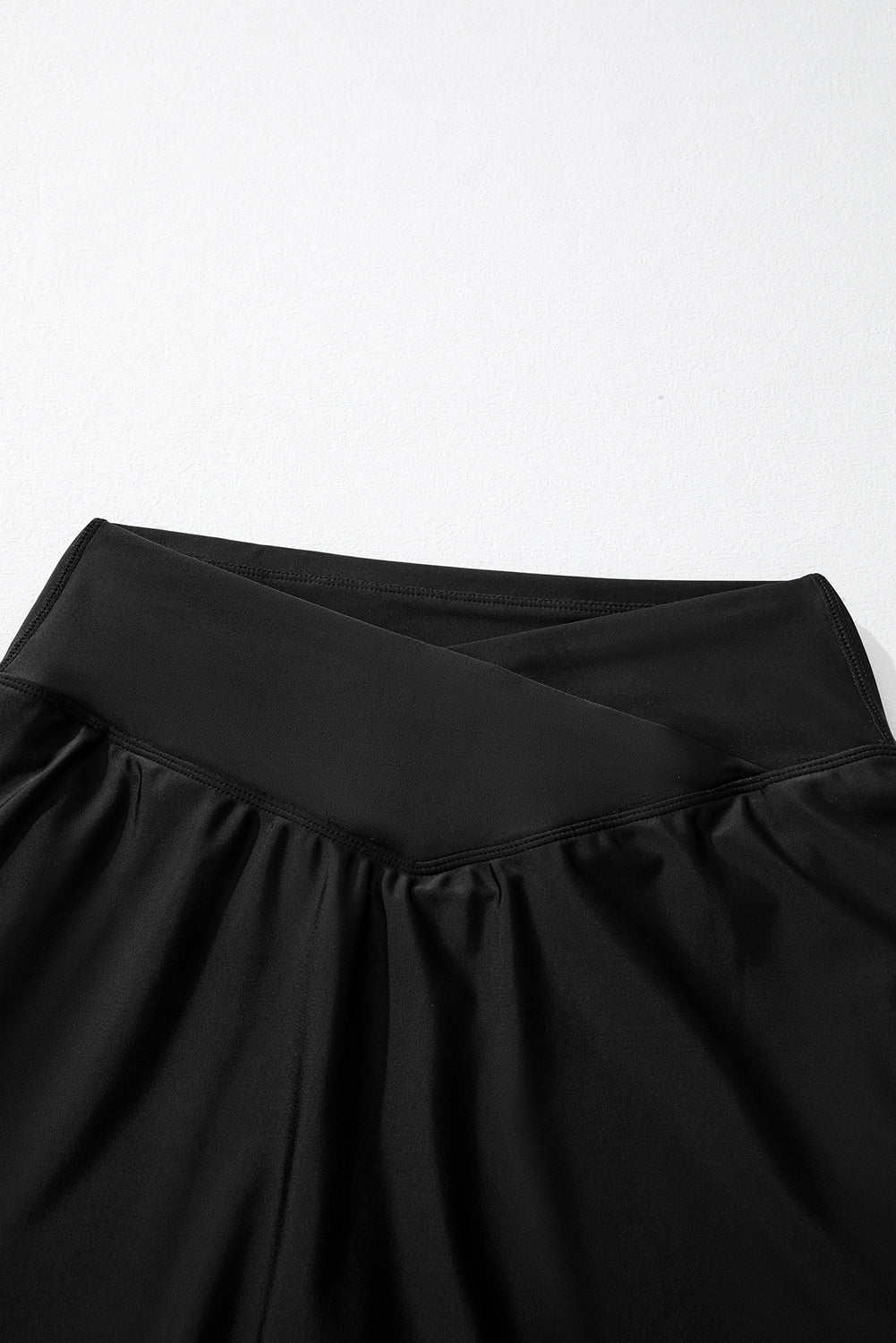 Black Solid Pocketed Cross Criss High Waist Swim Skort