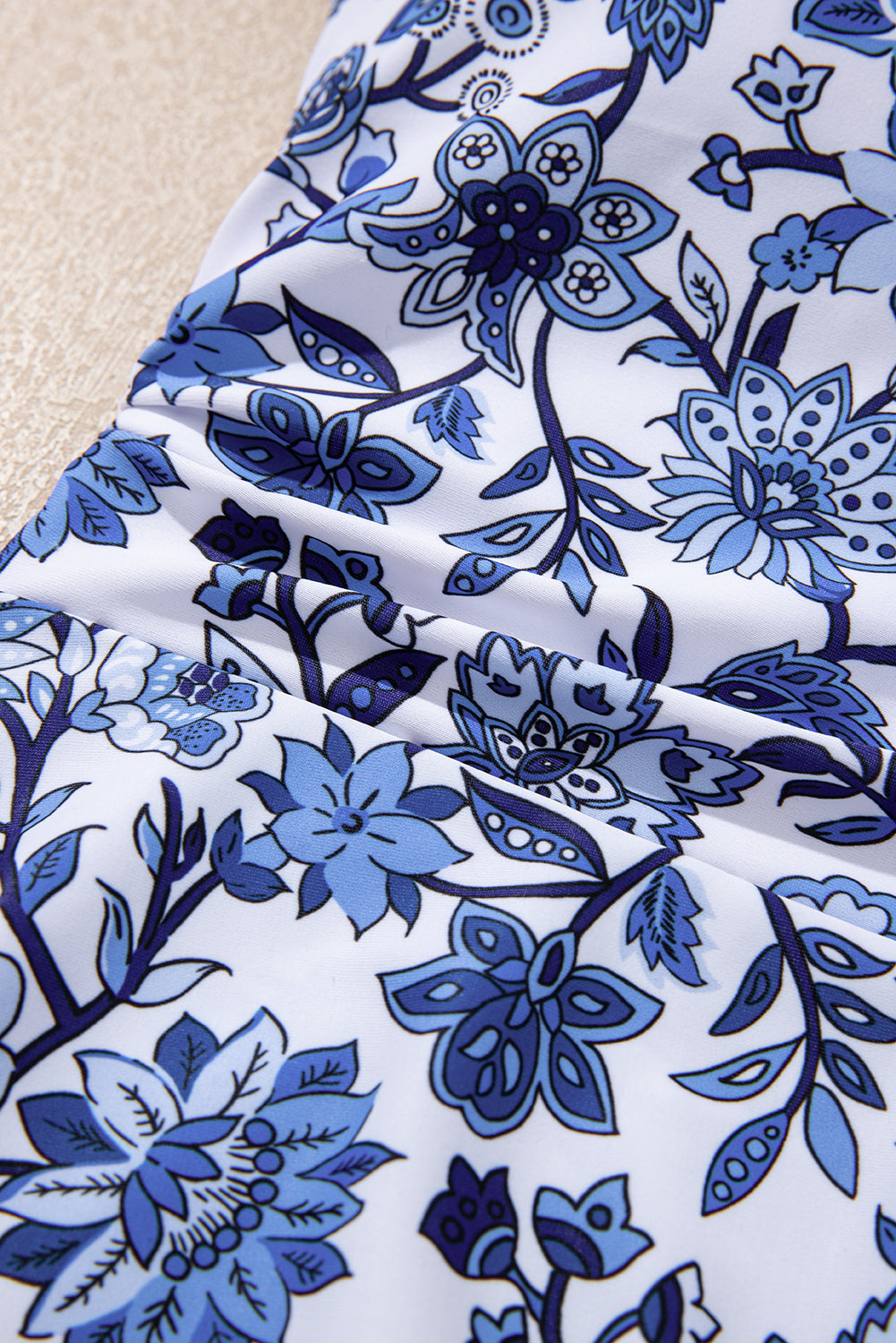 Sky Blue Crossed Back Floral Print Asymmetric Knot Side One Piece Swimsuit