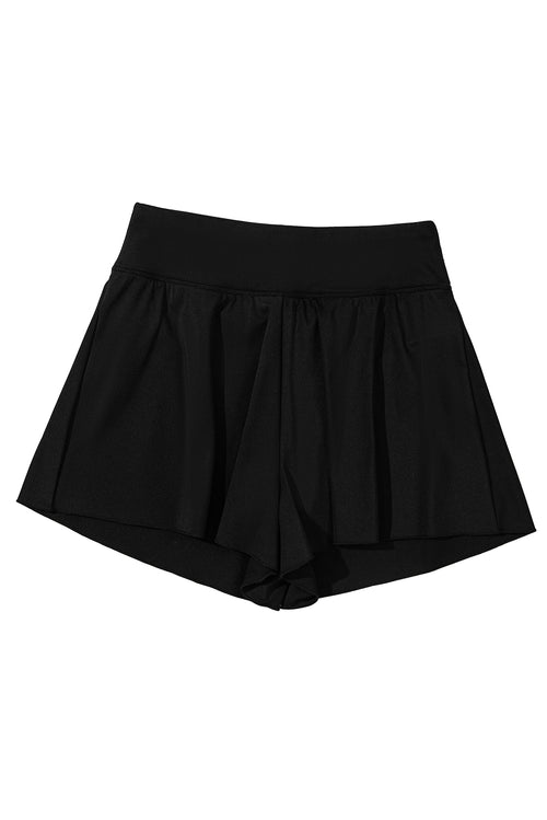 Black Solid Color High Waist Wide Leg Swim Bottom