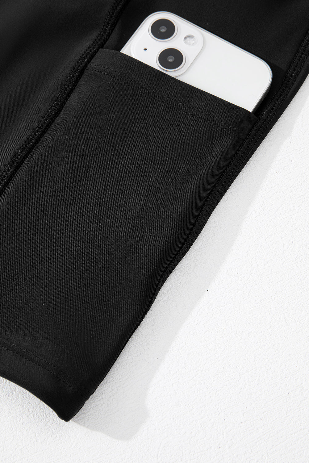 Black Solid Pocketed Cross Criss High Waist Swim Skort