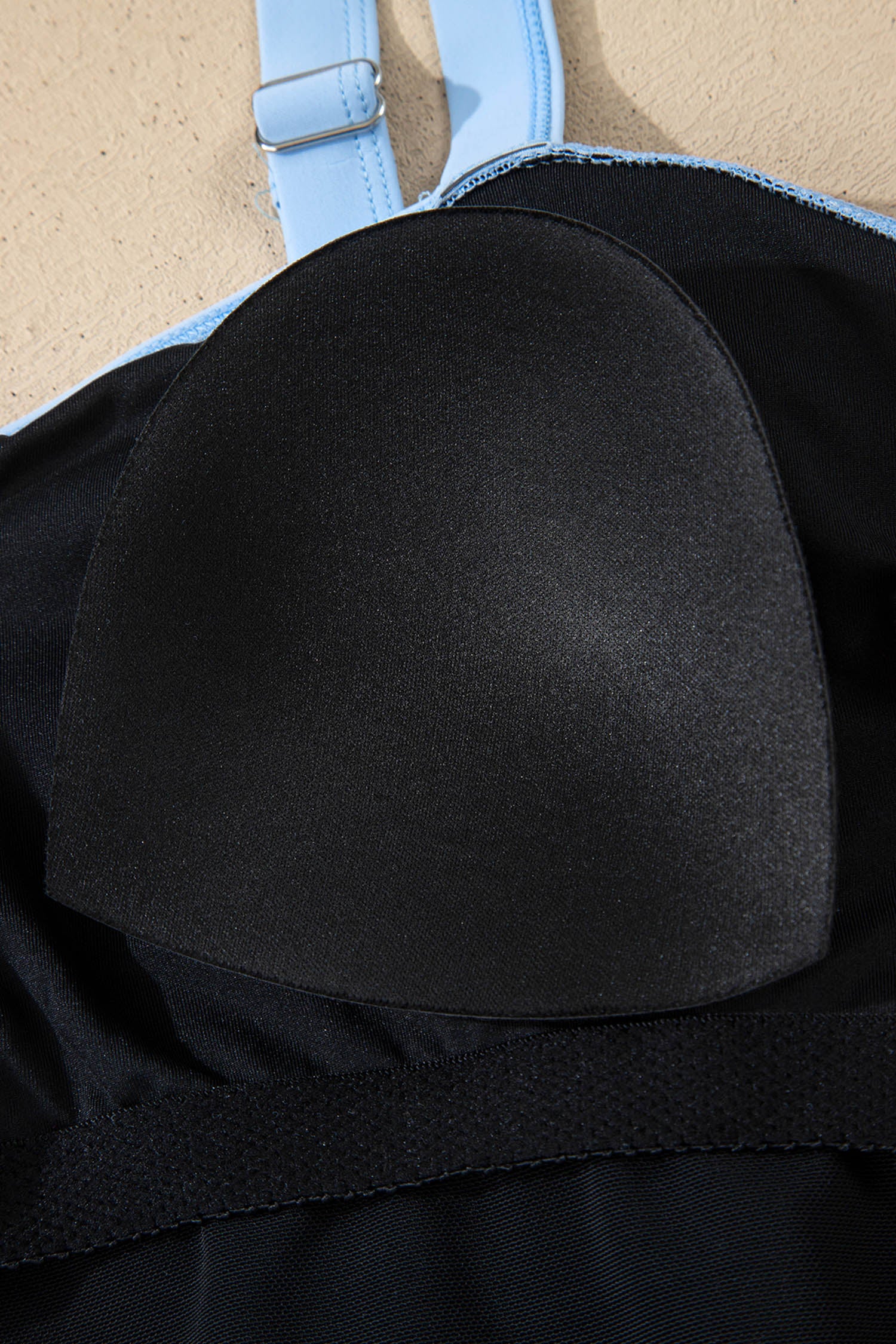 Black Color Block Detail Adjustable Straps One Piece Swimsuit