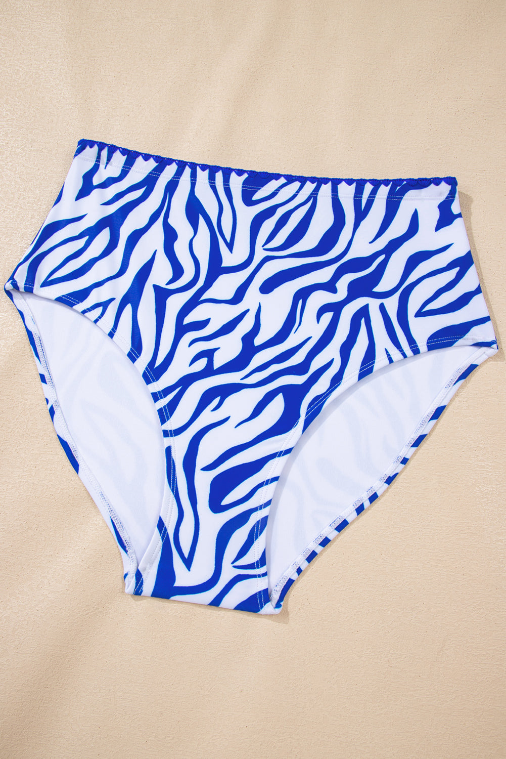 Navy Blue Shell Stitched Trim V Neck Textured Mix and Match High Waist Bikinis