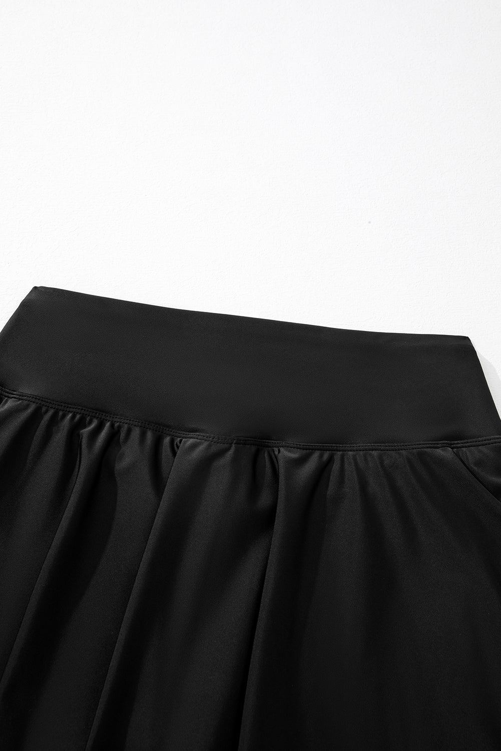 Black Solid Pocketed Cross Criss High Waist Swim Skort