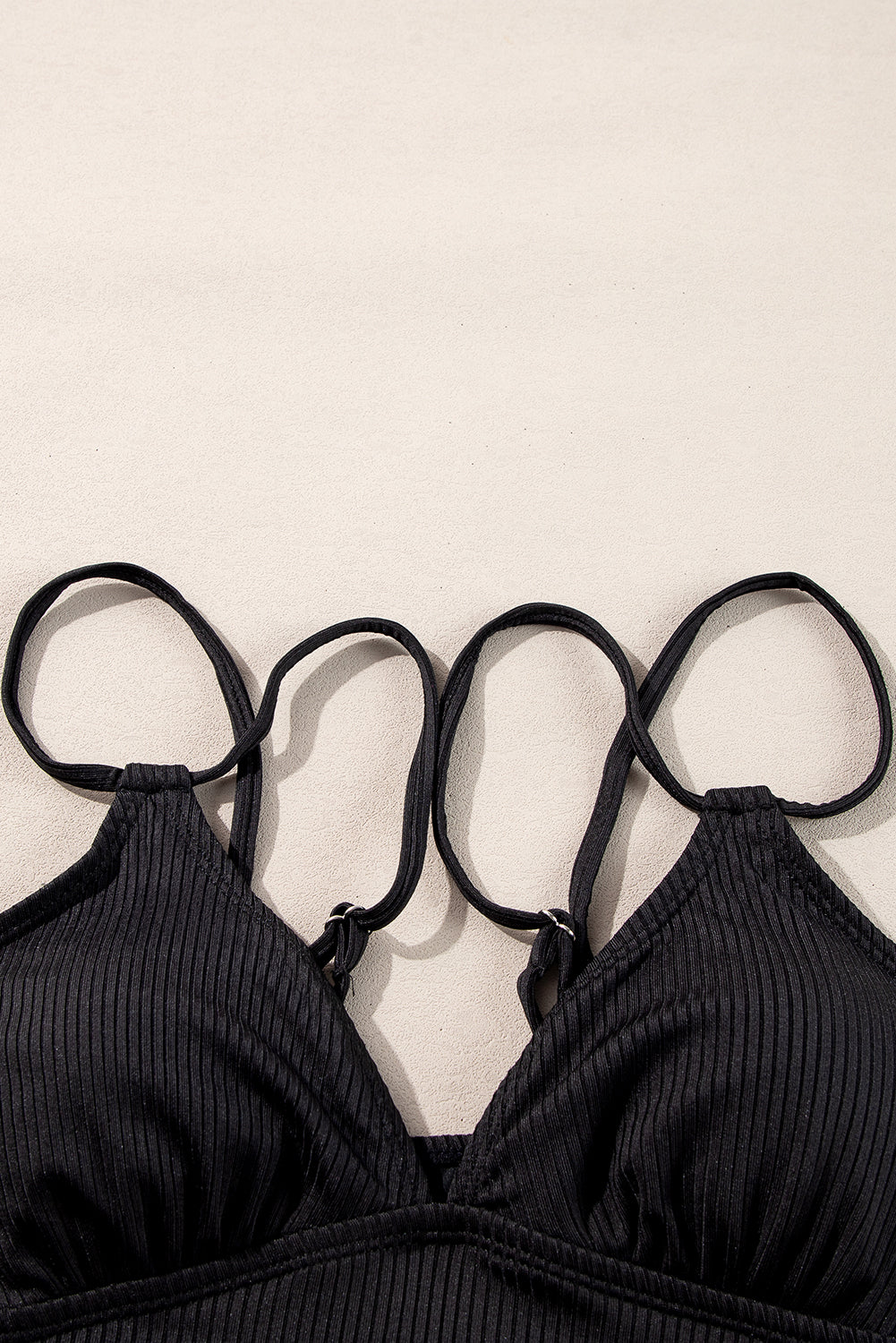 Black Ribbed Knit High Waist 2pcs Bikini Swimsuit