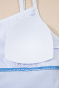 Dusk Blue Color Block Edge Ribbed Pocketed Lined Swim Dress