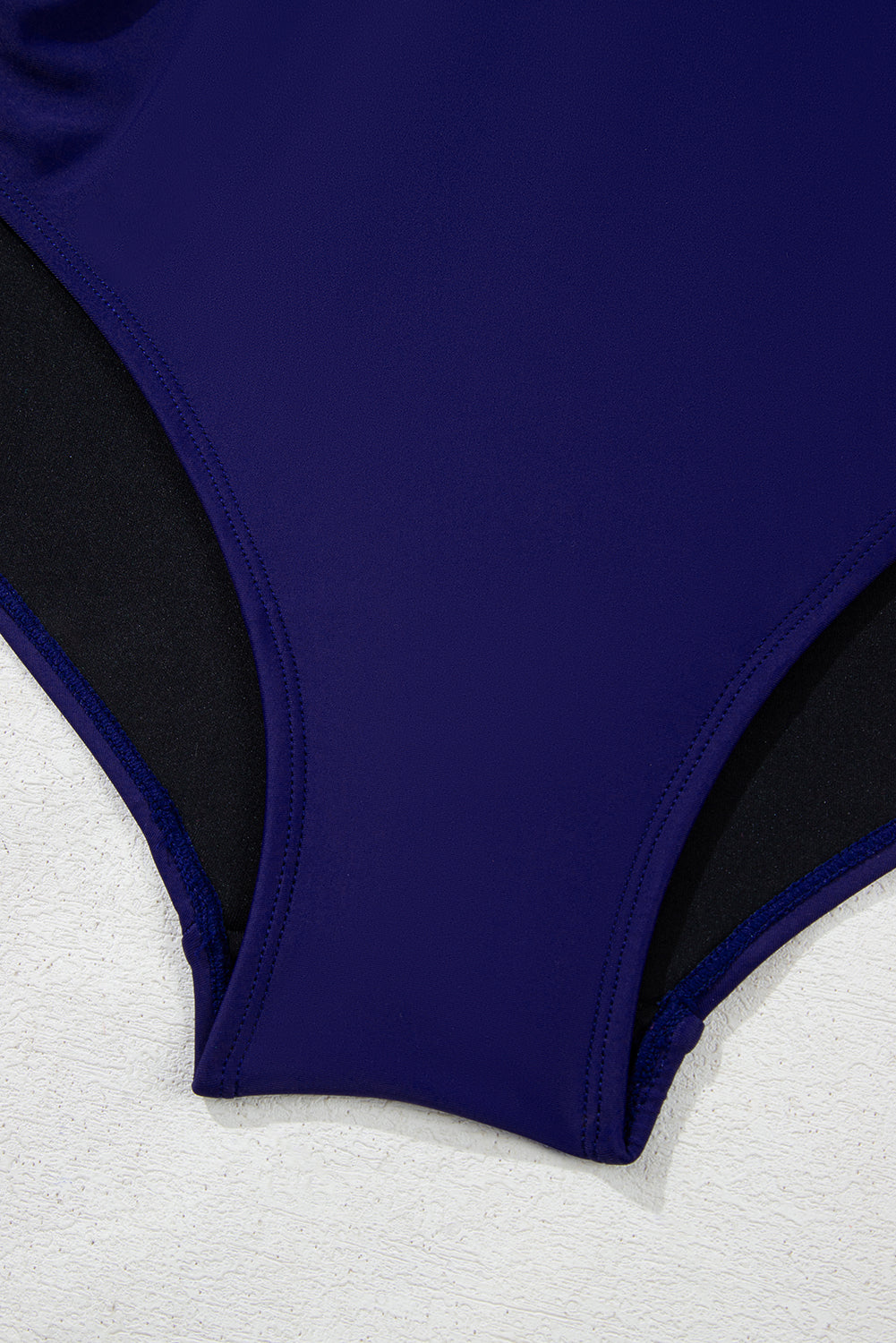 Navy Blue Embroidered Trim Wrap Tie Knot Plus Size High Waisted Bikini Set