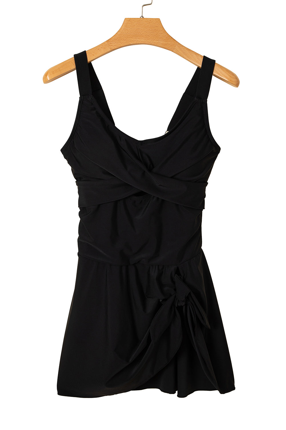 Black Adjustable Straps Cutout Ruched Knot Slit One Piece Swim Dress