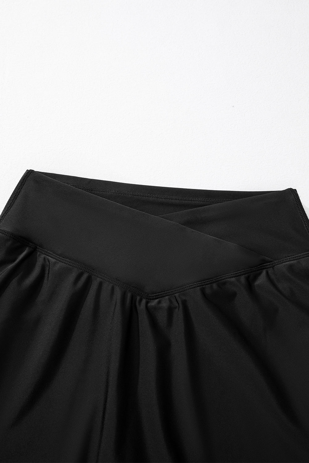 Black Solid Pocketed Cross Criss High Waist Swim Skort
