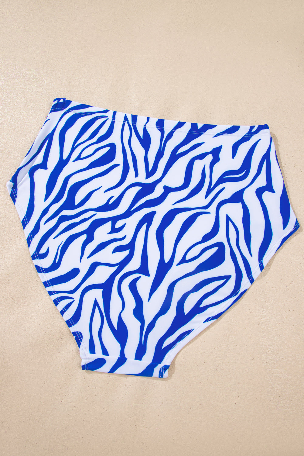 Navy Blue Shell Stitched Trim V Neck Textured Mix and Match High Waist Bikinis