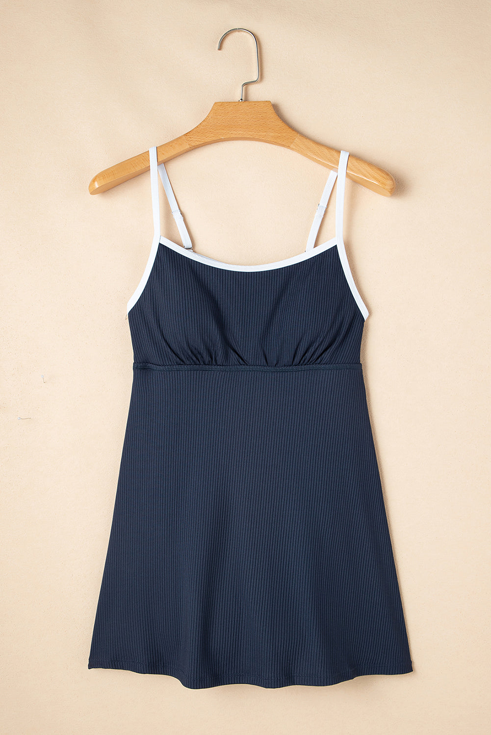 Dusk Blue Color Block Edge Ribbed Pocketed Lined Swim Dress
